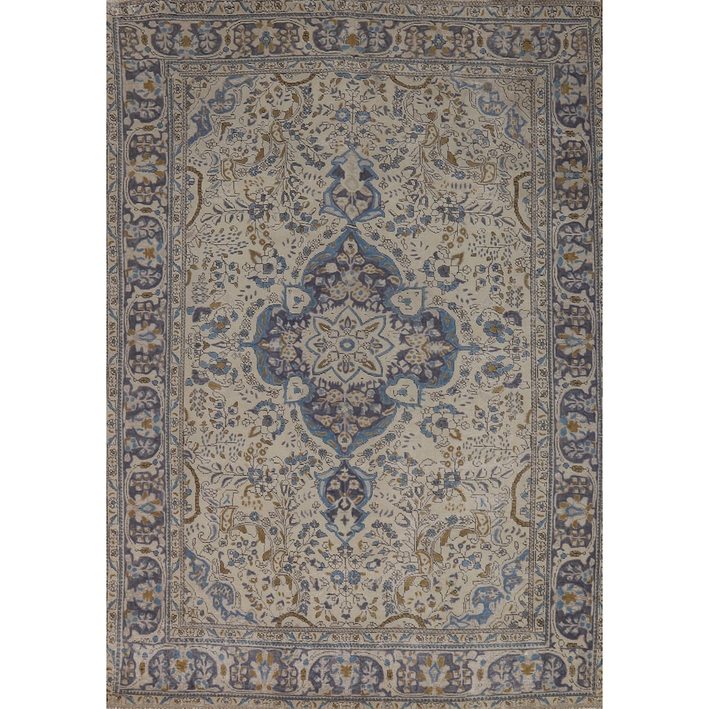 Floral Tabriz Persian Area Rug Hand-Knotted Bedroom Wool Carpet - 6'7"x 9'7"