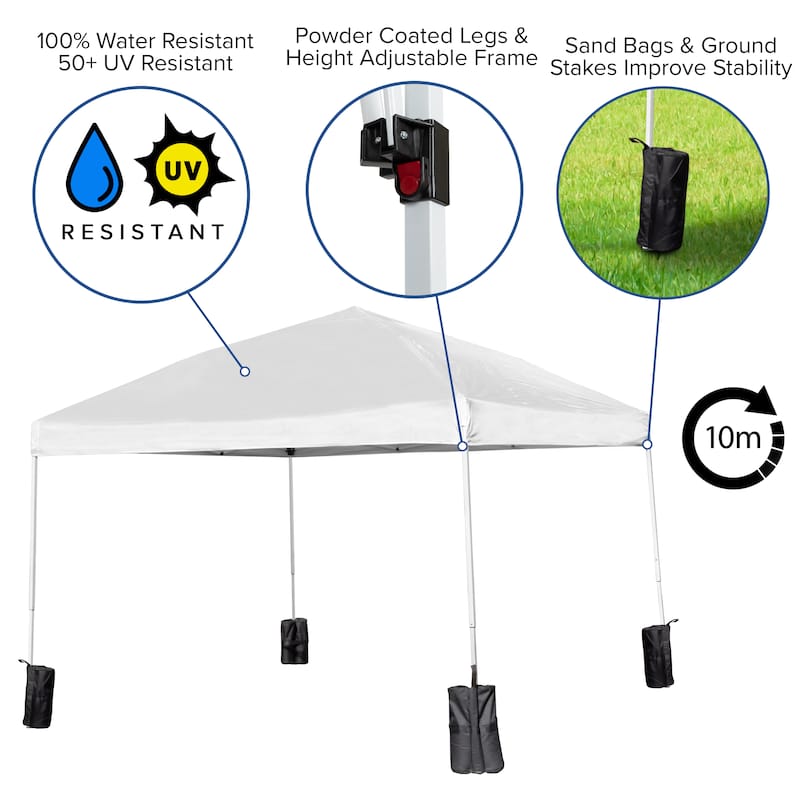 10'x10' Pop Up Straight Leg Canopy Tent With Sandbags and Wheeled Case - 10x10