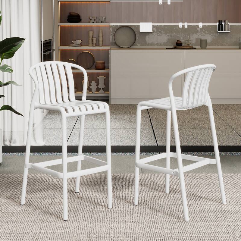 Roomfitters Outdoor Patio Perforated Slat Back Bar Stools, All-Weather Set of 2