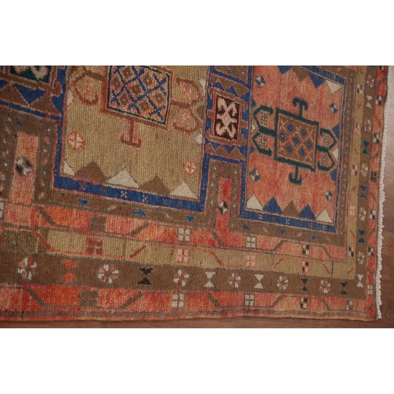 Geometric Ardebil Persian Vintage Runner Rug Hand-knotted Wool Carpet - 3'6" x 10'0"