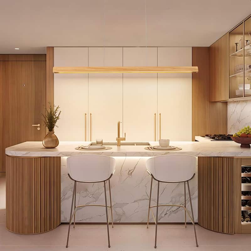 Starsky 1-Light Farmhouse Rustic Wooden Linear Pendant Integrated LED 3000K Kitchen Island Lights