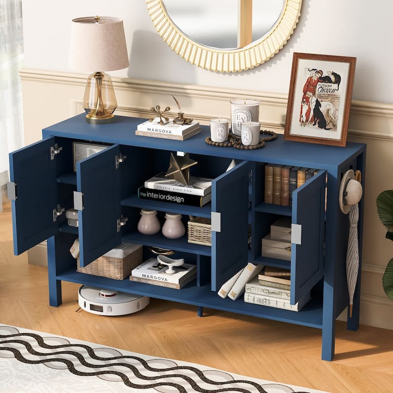 Abrail 4 Doors Storage Sideboard with Open Shelf and Adjustable Shelves - Blue