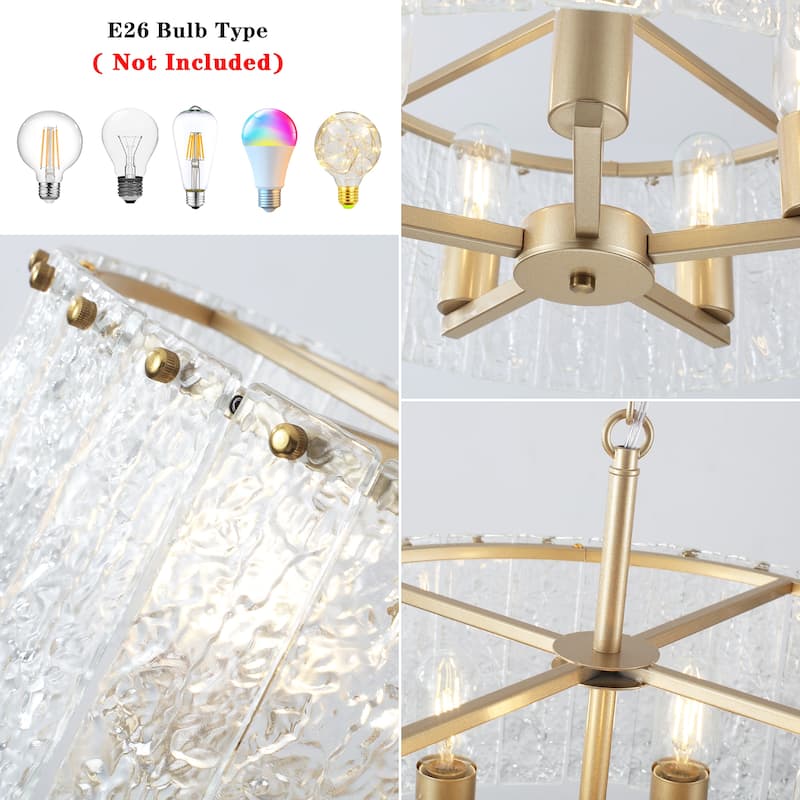 5-Light Modern Round Drum Chandelier, Classic Semi Flush Mount Chandelier, Kitchen Island Pendant Light for Dining Room - N/A