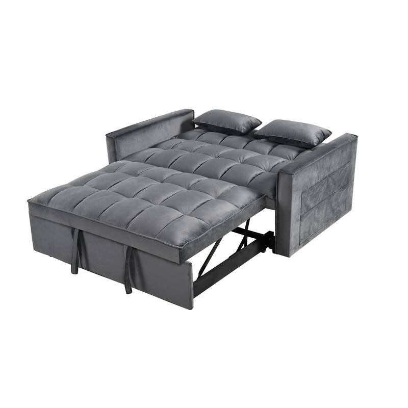 52.75" Velvet 2-Seater Sleeper Sofa with Curved Back & Cotton Padding