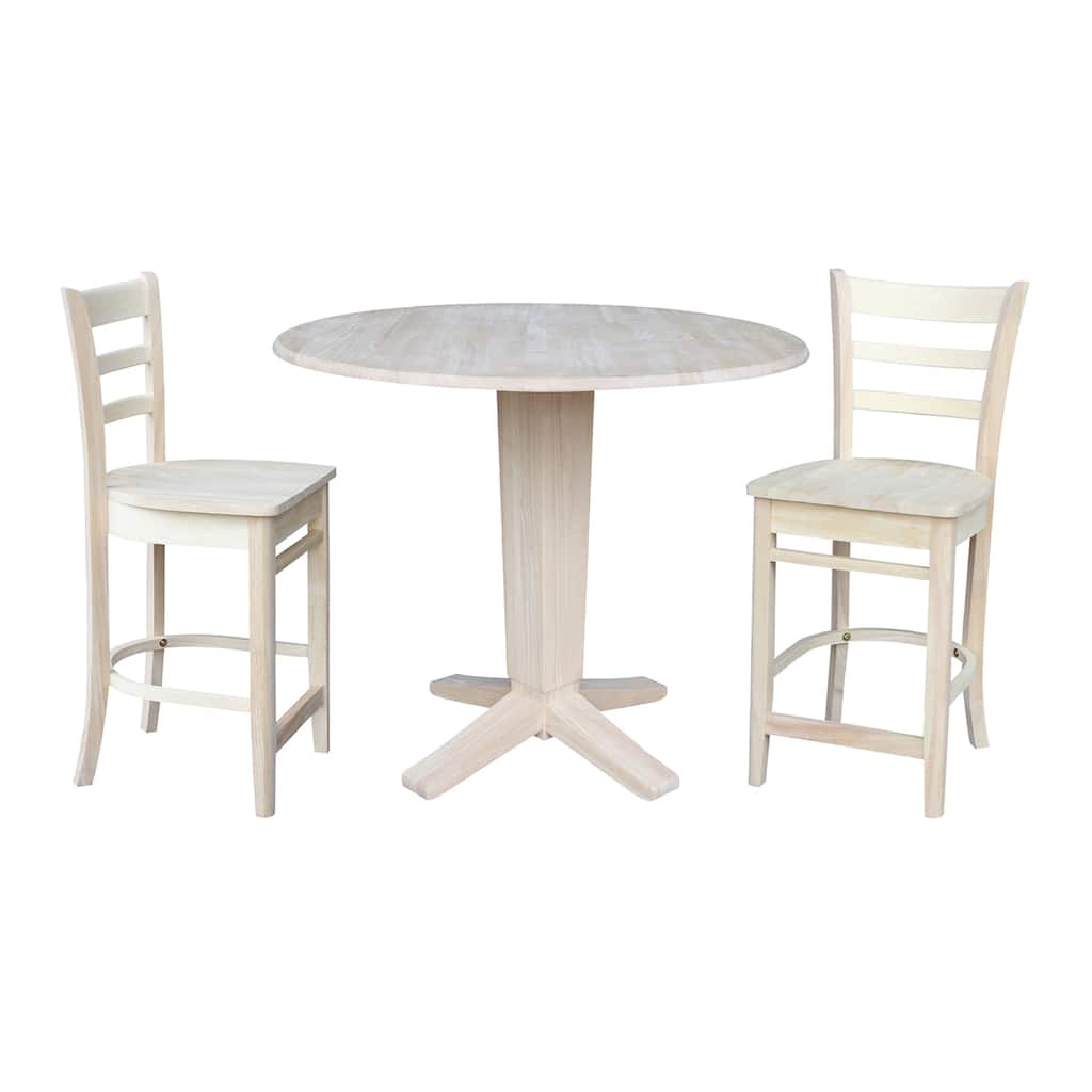 42 in Round Drop Leaf Counter Height Dining Table with Stools in Unfinished