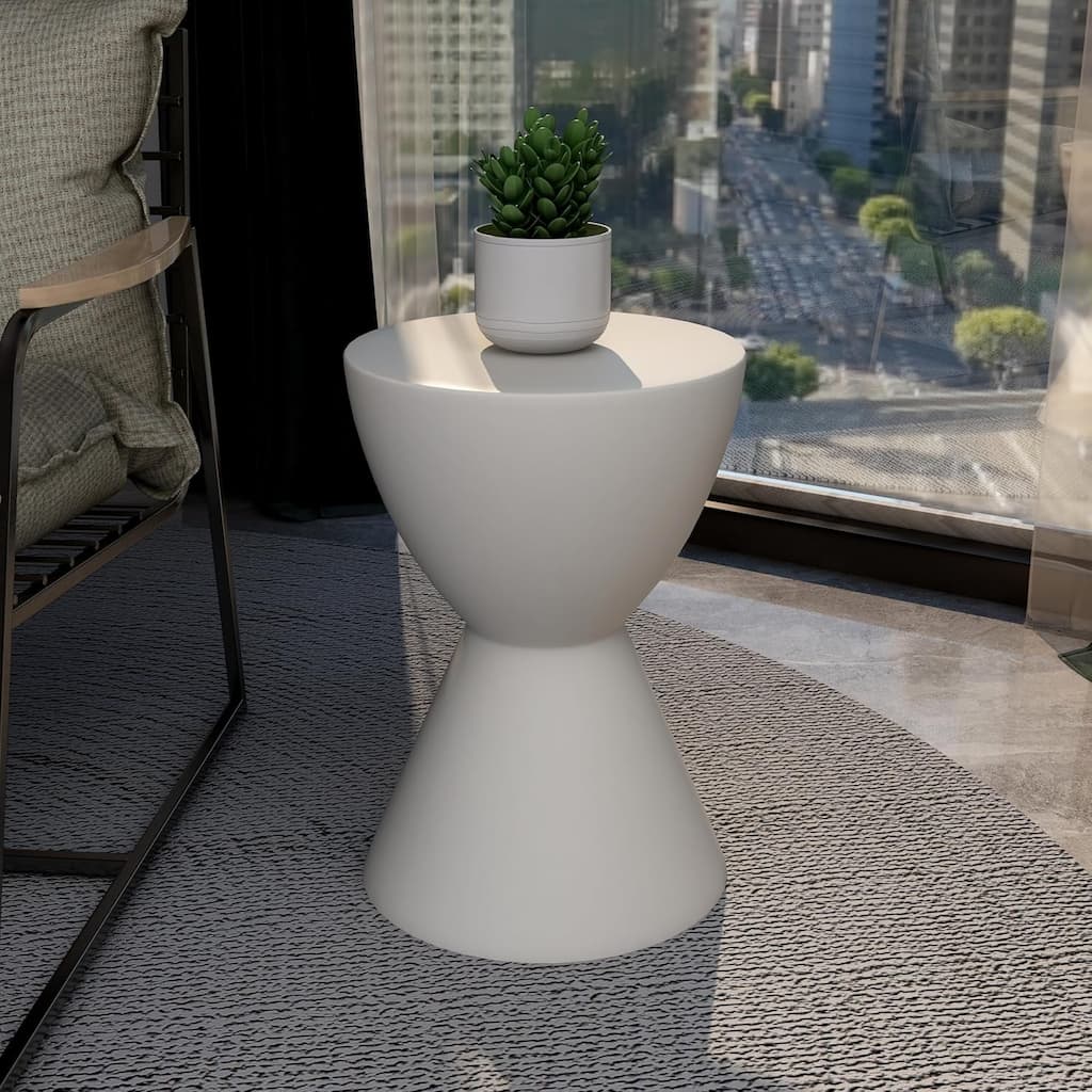 Loft 18" Round Fiberstone Side Table - Modern Cylindrical Accent Table - All-Weather Indoor Outdoor & Living Room End Table