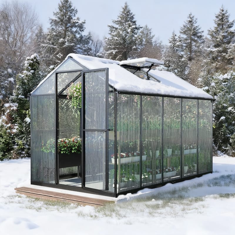 Aoodor Polycarbonate Walk-in Greenhouse with Aluminum Frame and Roof Vent