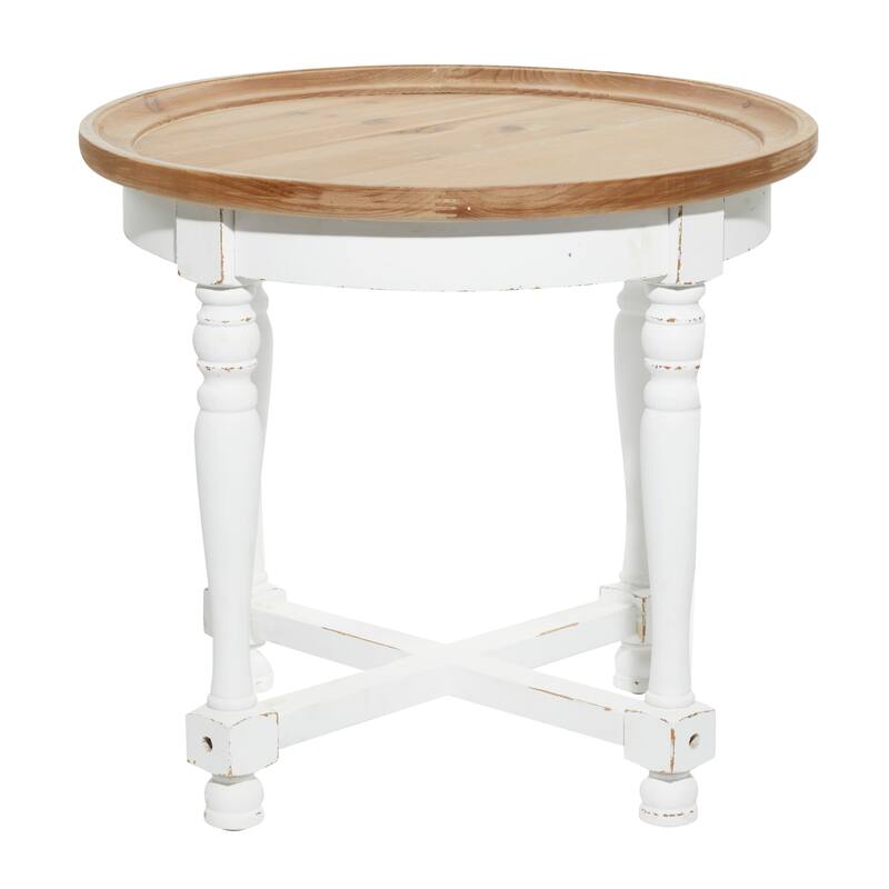 Wood Accent Table with Brown Wood Top - White - Roche River Decor - 24"Wx24"Lx22"H