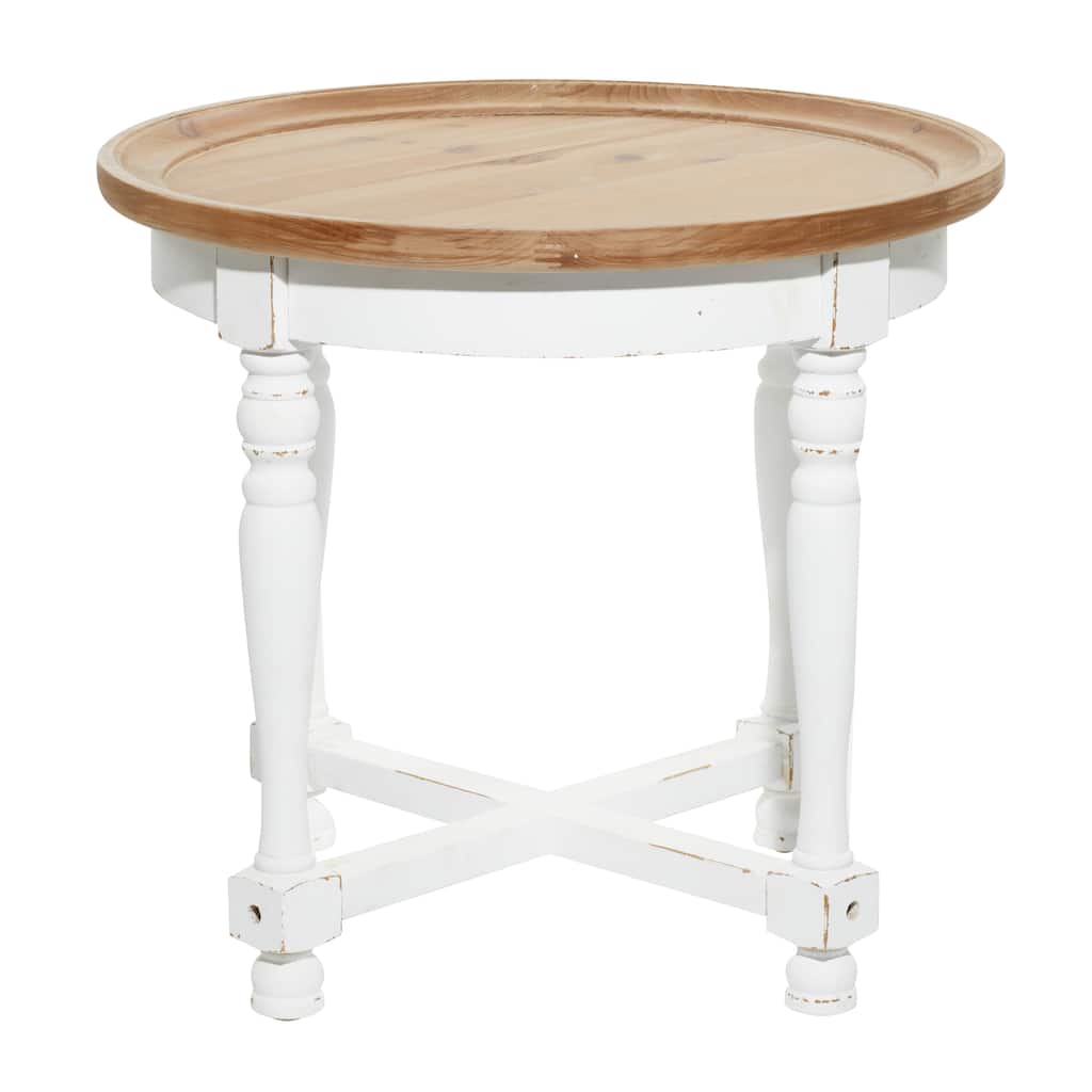 Wood Accent Table with Brown Wood Top - White - Roche River Decor - 24"Wx24"Lx22"H