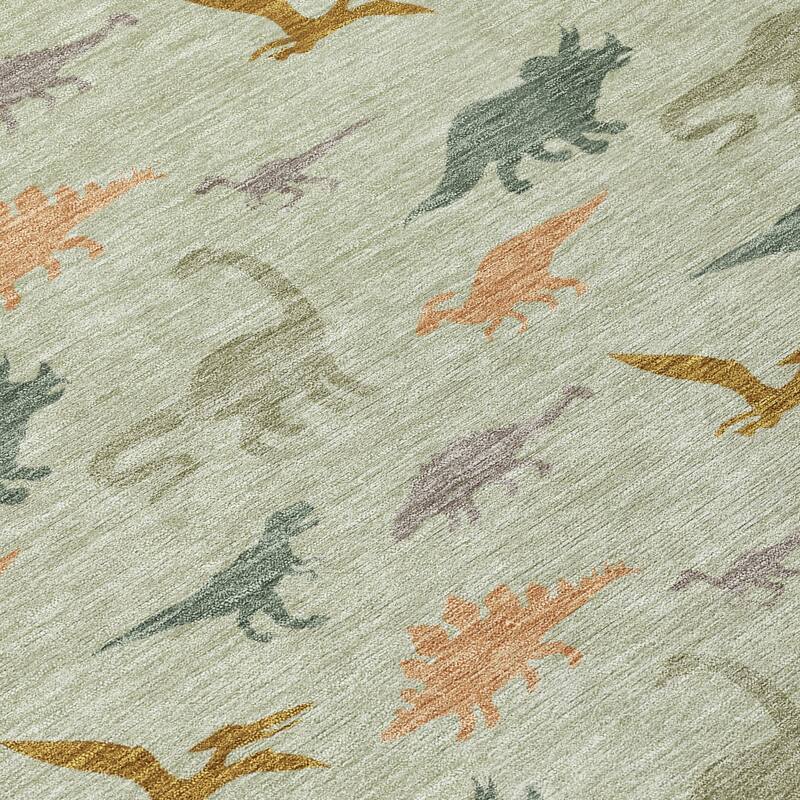 Machine Washable Indoor/ Outdoor Modern Dinosaur Chantille Rug