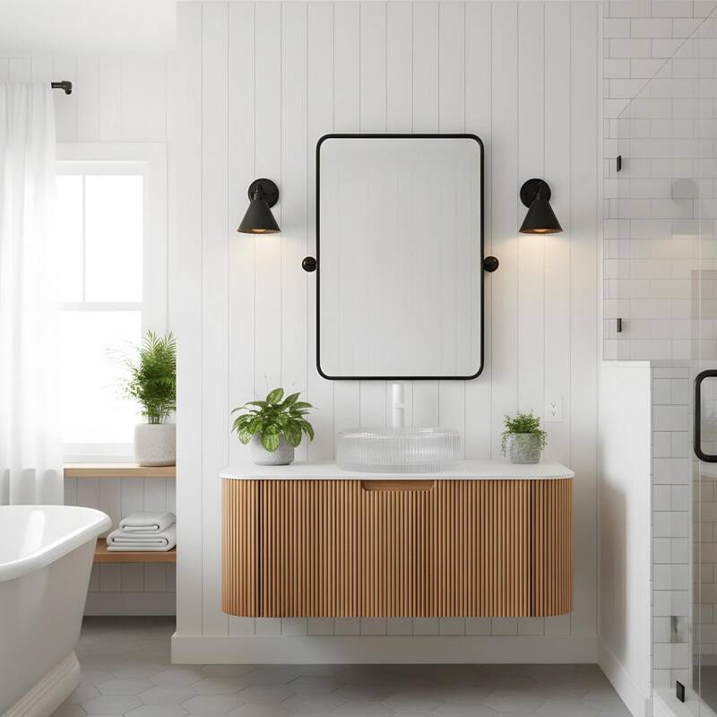 Floating Bathroom Vanity with Transparent Round Glass Basin