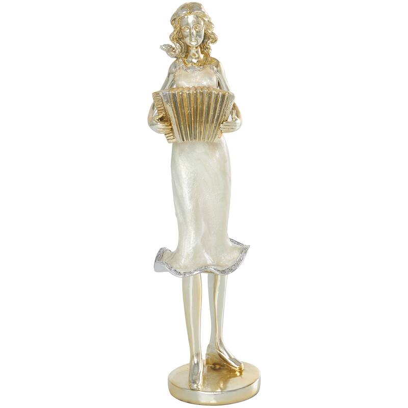 Gold Resin Musician Decorative Sculpture with Accordion and Saxophone (Set of 2)