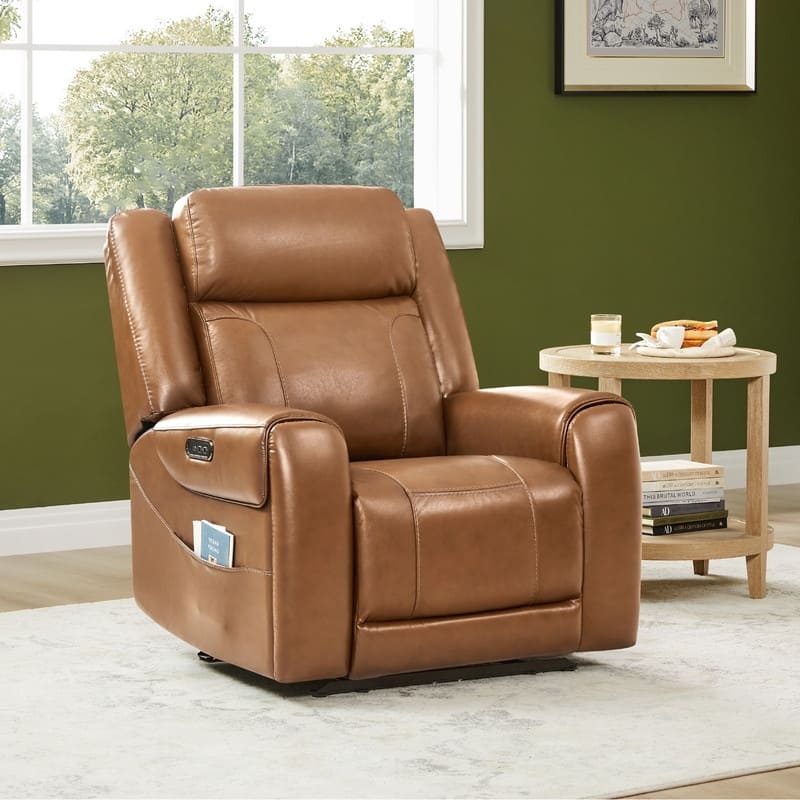 Spruce & Spring Leo Dual Motor Genuine Leather Power Recliner With Power Headrest