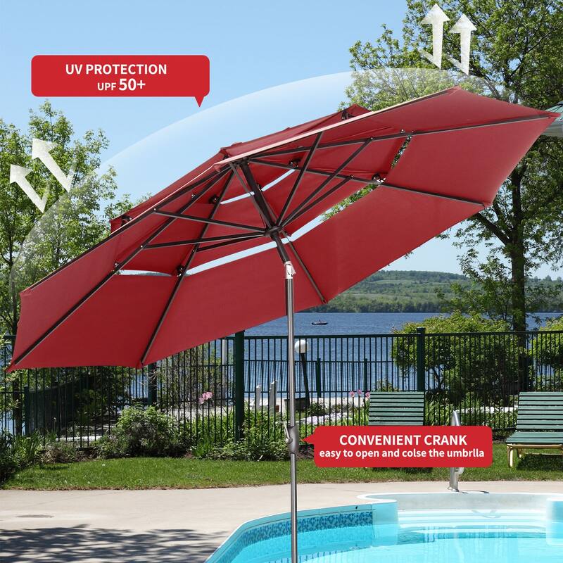 Ainfox 10 ft Patio Umbrella with Base 3 Tiers Outdoor Market Umbrella