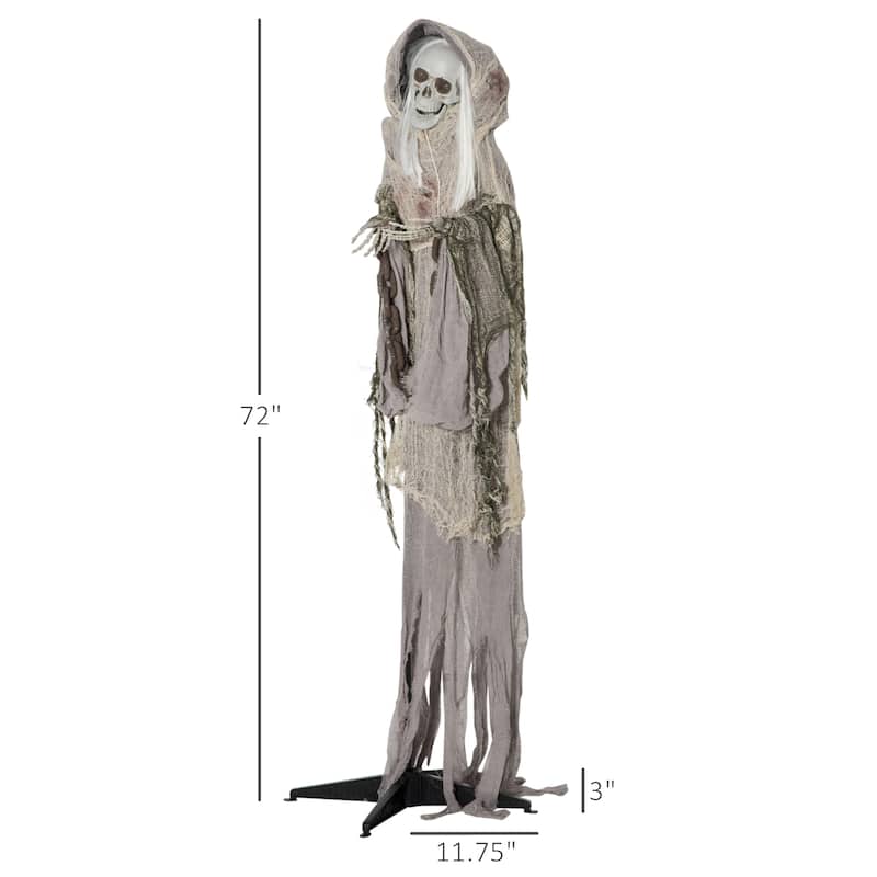 Outsunny 72" Life Size Outdoor Halloween Decorations Skeleton Witch, Sound and Motion Activated Animated Prop Animatronic Décor