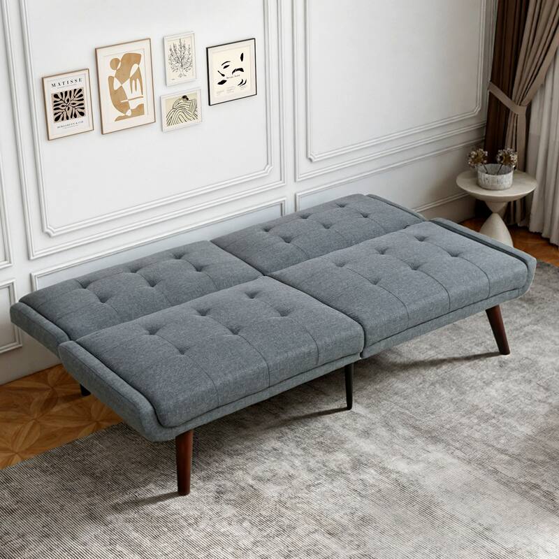 2-Seater Sofa Bed Grey Convertible Sofa Bed with 5-Position Adjustable Backrest, 63" Loveseat Sleeper Sofa Couch