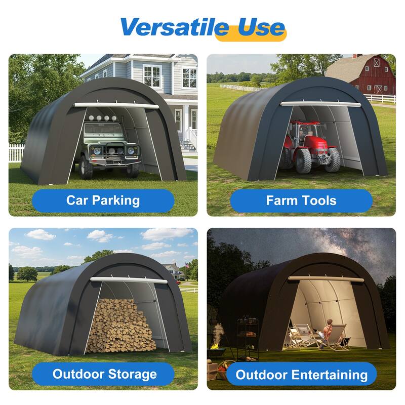 13' x 20'Portable Domed Carport with 2 Roll-up Doors