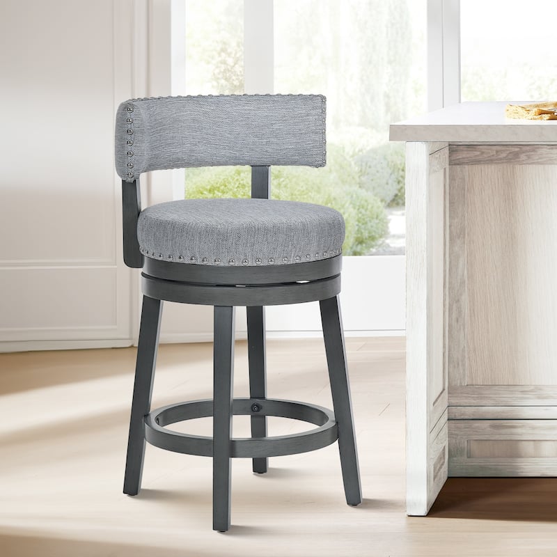 Modern Velvet Swivel Bar Stool - 25" or 30" Counter Height with Adjustable Footrest & Walnut Base, for Kitchen Islands
