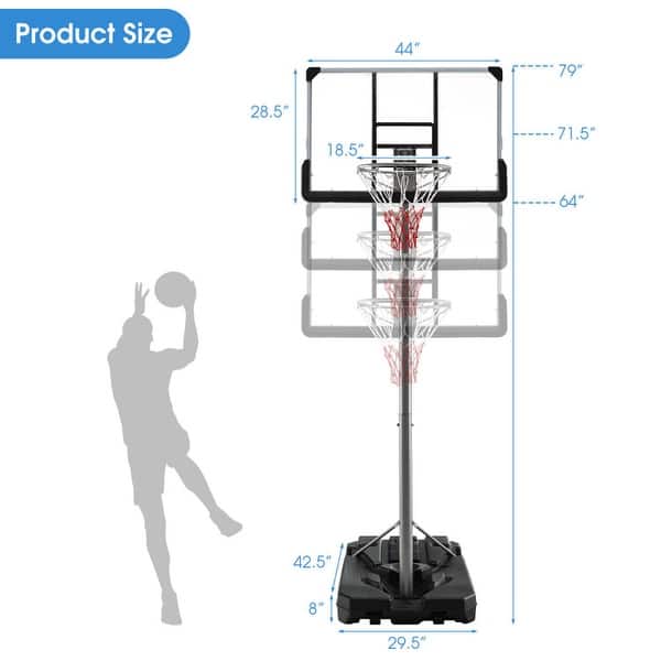 Basketball Hoop with 5.4-6.6FT Adjustable Height and 50" Backboard-Black - 6.6 ft/6 ft/5.4 ft