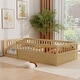 preview thumbnail 1 of 6, Twin Size Wood Kids Floor Beds Frame with Fence and High Guardrails for Bedroom Playroom Natural