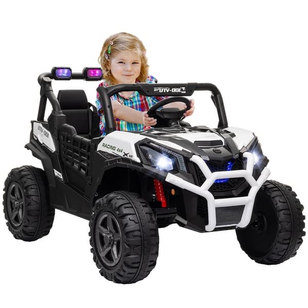slide 2 of 10, 24V Dual Motor Kids Ride-On Car with Remote Control, Two Seats, Adjustable Speeds, Suspension, Music & Lights - White White