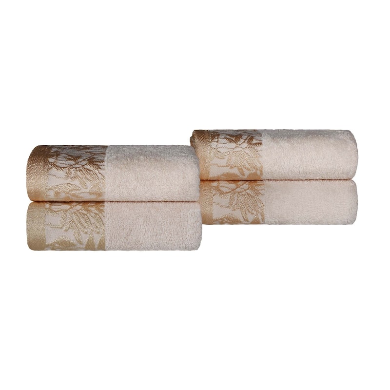 Superior Wisteria Cotton Floral Jacquard Border Hand Towels, Set of 4