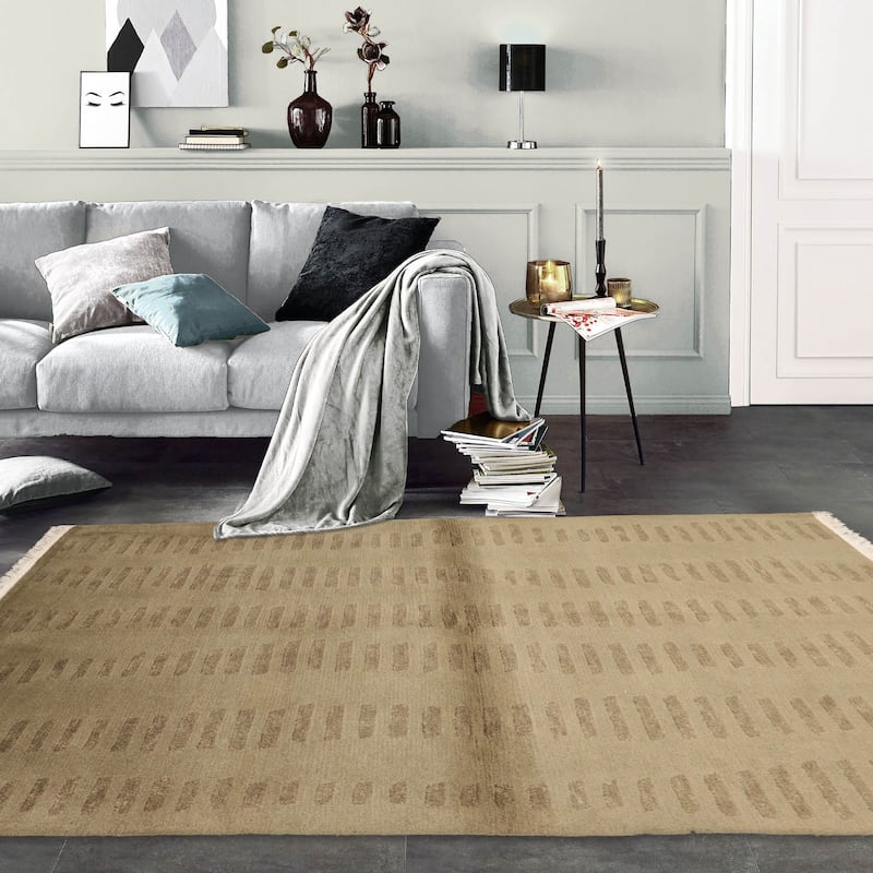 Hand Knotted Tibetan Olive Green Wool Modern Oriental Area Rug - 4' x 5' 11''