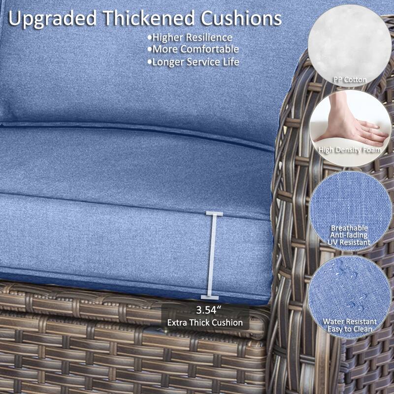 8 Piece Outdoor Wicker Patio Furniture Conversation Chair and Ottoman Set