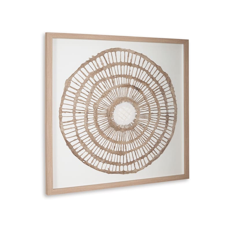 Wall Decor, Craft Paper Circle Framed Art, Brown White, 38x38 Square