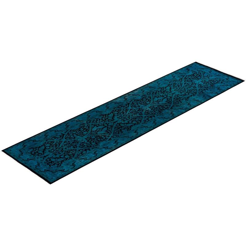 Fine Vibrance, One-of-a-Kind Hand-Knotted Runner Rug - Black, 2' 6" x 9' 10" - 2' 6" x 9' 10"