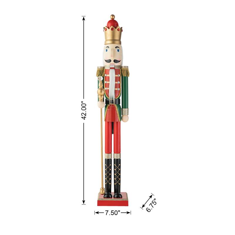 Glitzhome 42"H Set of 2 Wooden Christmas King and Soldier Nutcrackers Xmas Porch Decor