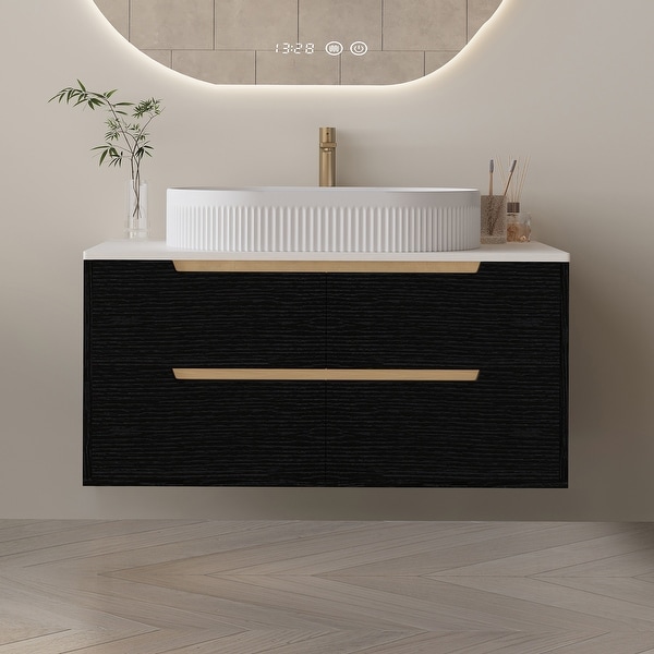 GDFStudio - Luxury 36" Floating/Freestanding Bathroom Vanity with Sintered Stone Top, Ceramic Sink & Soft-Close Drawers