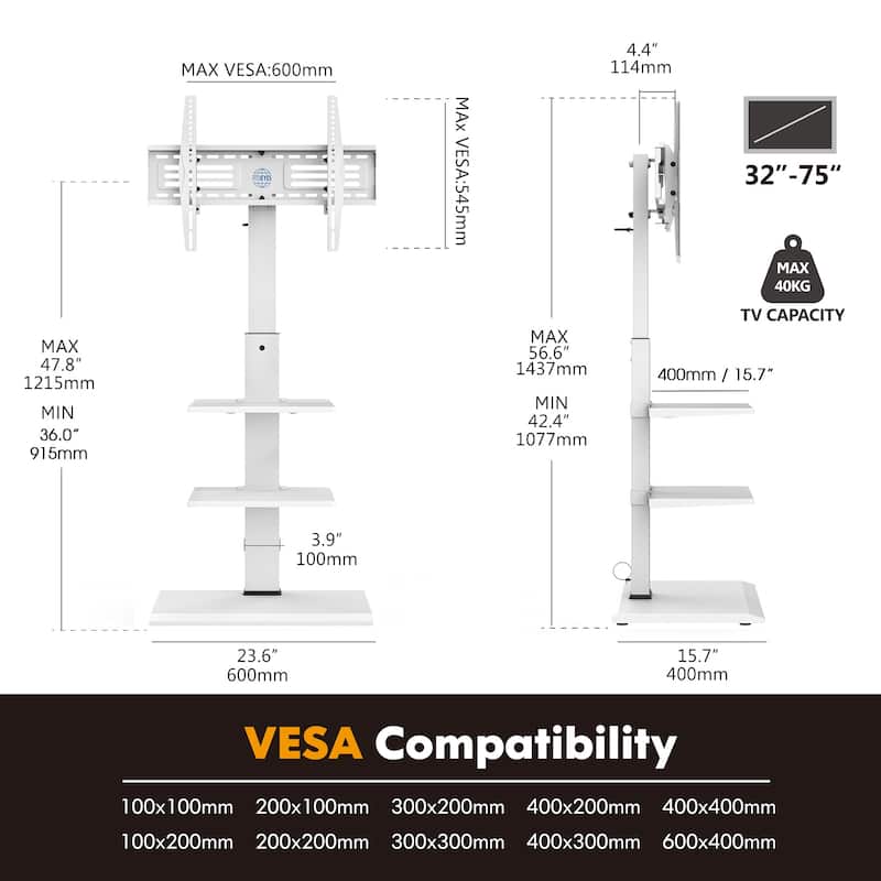 FITUEYES White Metal Base TV Stand for 32-75 inches TVs