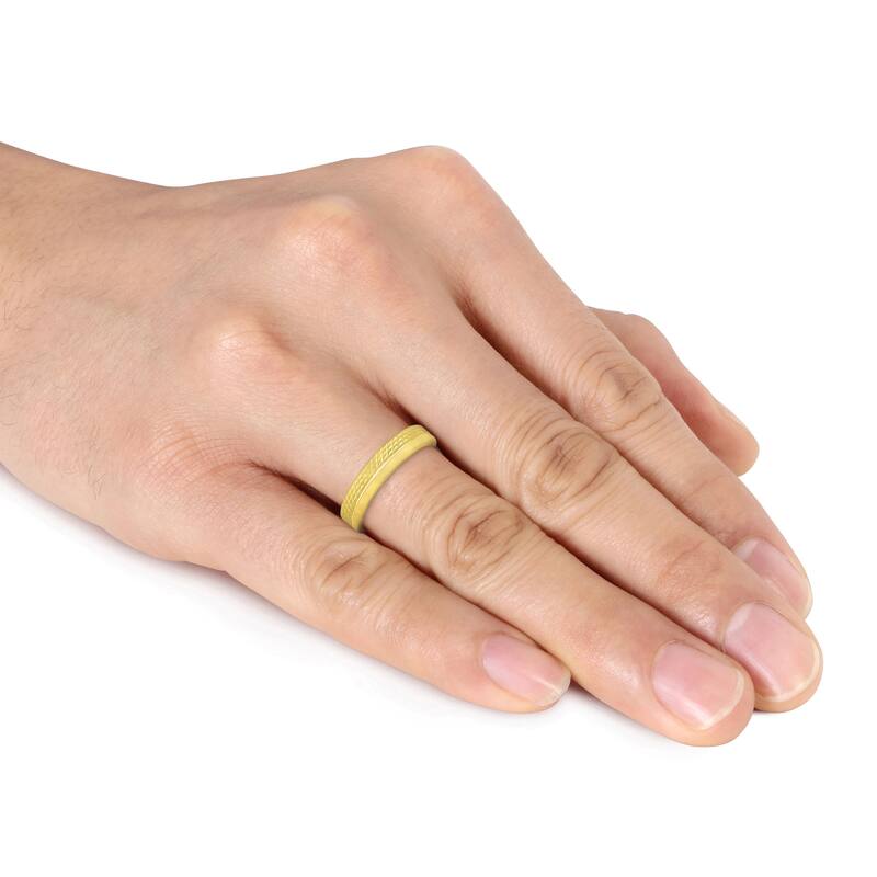 Miadora 5 mm Mens Half Geometric Pattern Wedding Band in 14k Yellow Gold