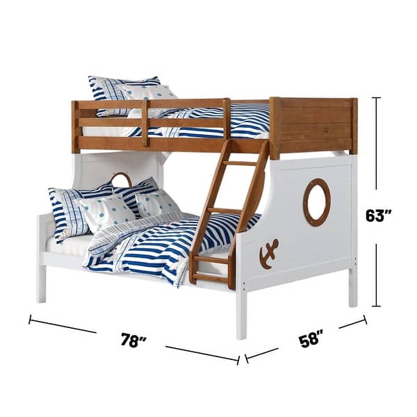 dimension image slide 1 of 2, Wooden Twin over Full Bunk Bed with Angled Ladder