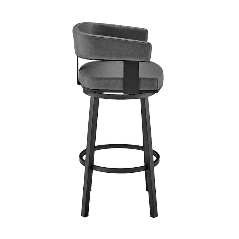 26" Modern Faux Leather Seat Counter Height Swivel Bar Stool with Low Back Arms and Footrest - 34”H x 22”W x 20”D