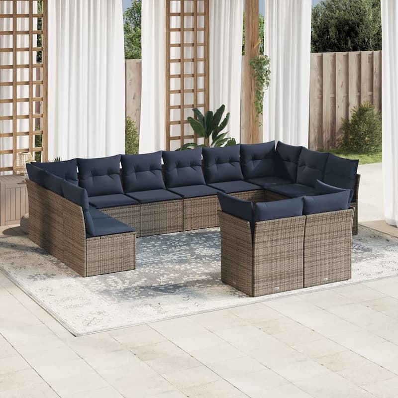 vidaXL Patio Sofa Set with Cushions Outdoor Conversation Furniture Poly Rattan - 21.7" x 24.4" x 27.2" - Beige and gray without table