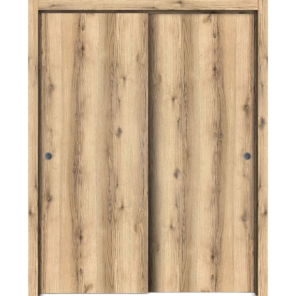 Sliding Closet Bypass Doors 36 x 80 inches | Planum 0010 Oak | Sturdy Rails Moldings Trims Hardware Set