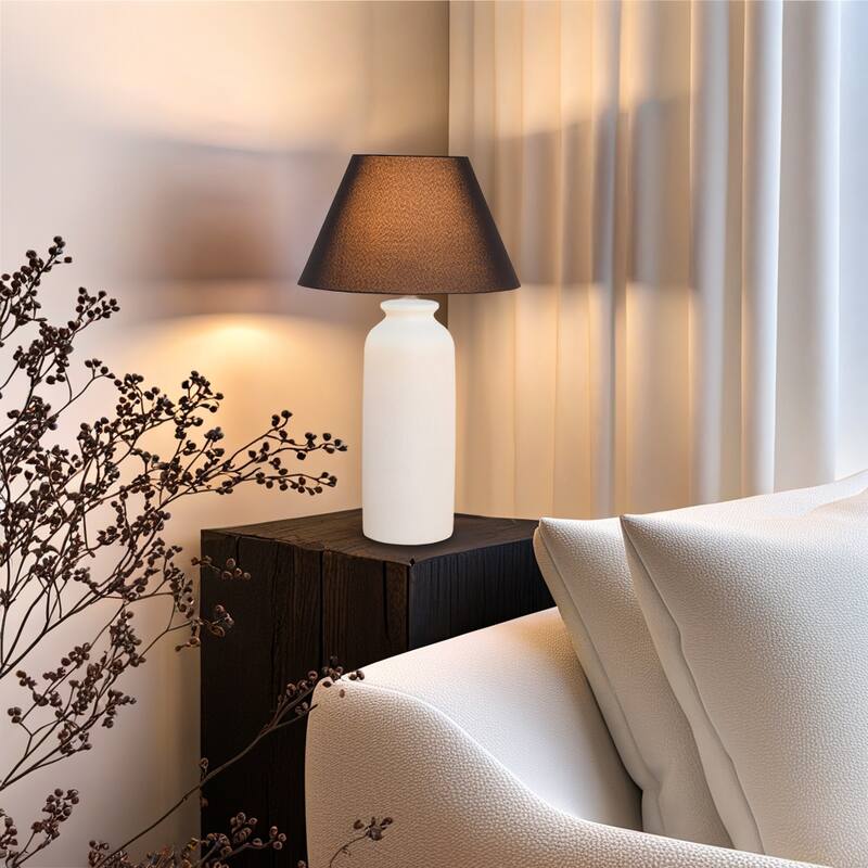 28 in. Nordic Ceramic Table Lamp with Sandblasting and Linen Shade for Living Room, Bedroom, Dining Room