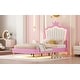 preview thumbnail 13 of 25, Modern Twin Upholstered Princess Bed with Crown-Shaped Headboard, LED Lighting, Pink & White Frame, Sturdy Quiet Design