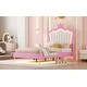 preview thumbnail 13 of 11, Twin Size Upholstered Bed Frame with LED Lights, Crown Headboard, Adjustable Height for Girls, No-Noise Design, Pink+White