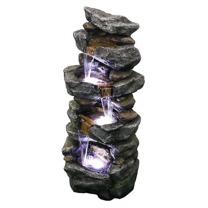 Outdoor LED 4-tier Stacked Rock Water Fountain - On Sale - Bed Bath ...