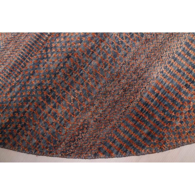 ECARPETGALLERY Hand-knotted Finest Silk Shadow Dark Blue, Dark Copper Silk, Wool Rug - 6'0 x 6'0