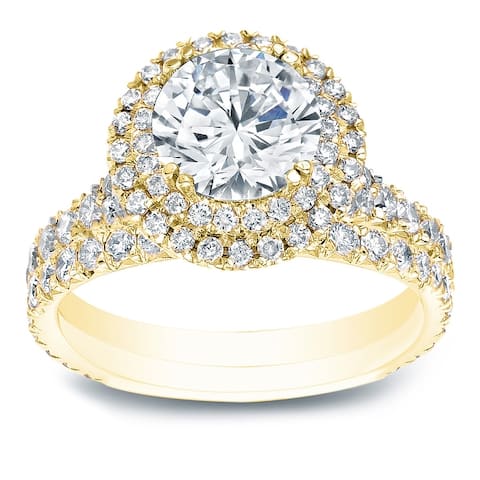 Auriya 2 1/3ctw Round Double Halo Diamond Engagement Ring Set 14k Gold