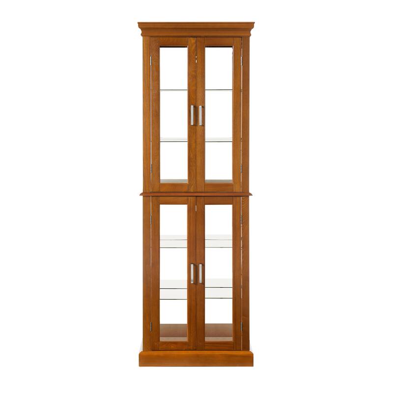 Lighted Curio Display Cabinet with Tempered Glass Doors, Curio Cabinet with Adjustable Shelves & Mirrored Back Panel