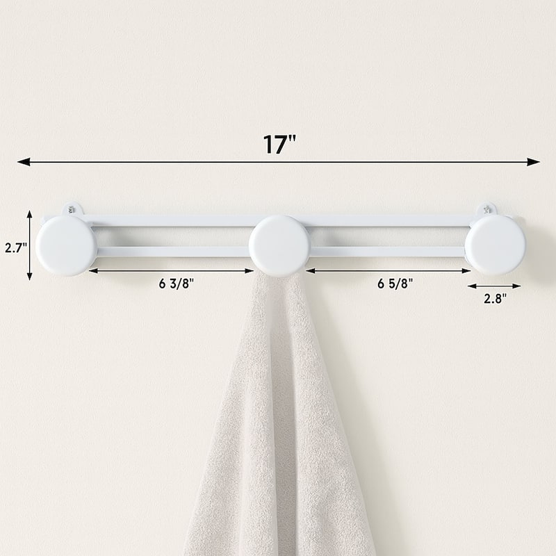 Wall Mounted Coat and Hat 3 Hooks Rail/Rack White or Chrome - 17" L x 2.7" D x 2.8" H