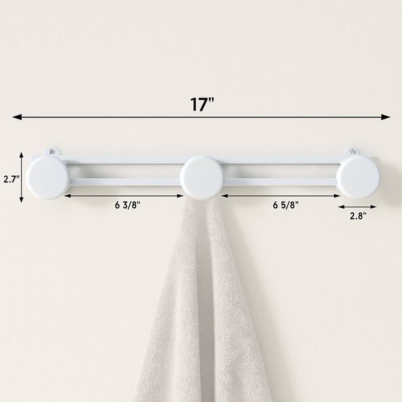 Wall Mounted Coat and Hat 3 Hooks Rail/Rack White - 17" L x 2.7" D x 2.8" H
