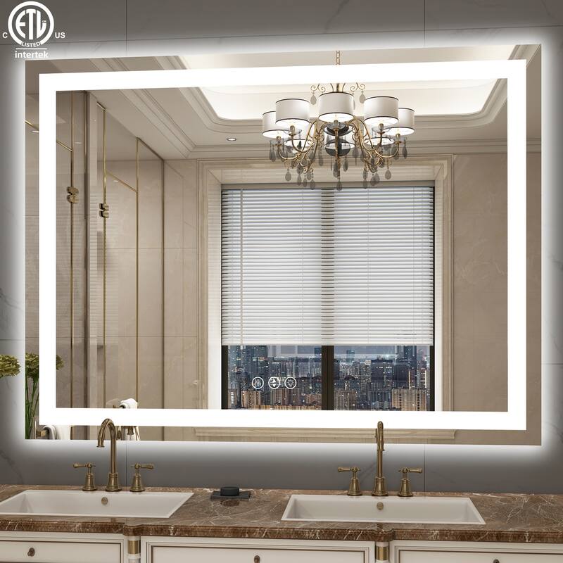 Large Rectangular Frameless Anti-Fog LED Light Wall Mounted Bathroom Vanity Mirror in White - N/A - 48" * 36"