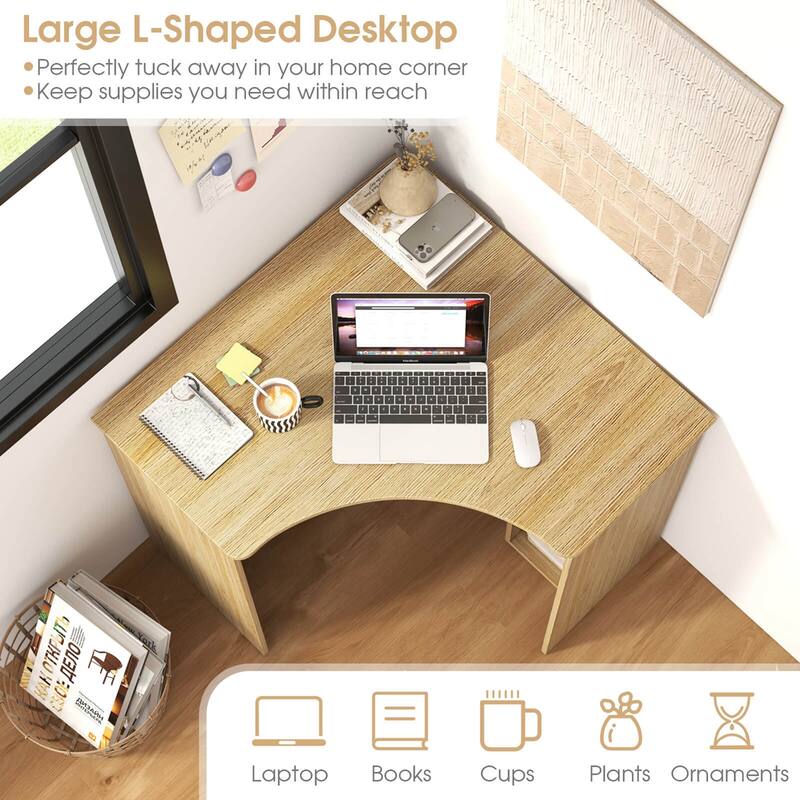 Costway L-Shaped Computer Desk with Storage Shelves Adjustable Shelf