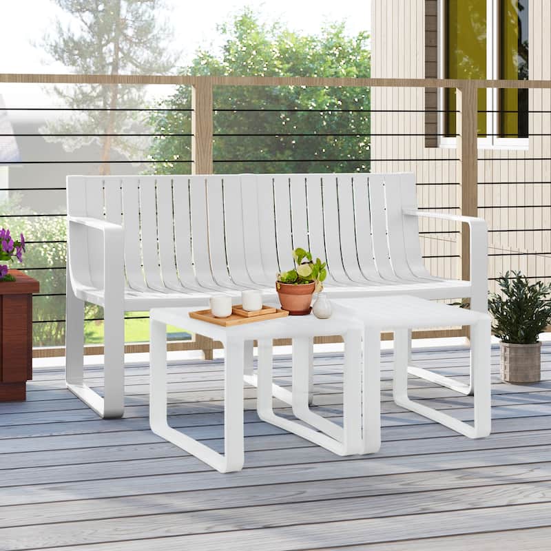 Gymax 3 PCS Patio Furniture Set w/1 Loveseat & 2 Side Tables
